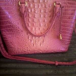 Brahmin Crocodile-Embossed Shoulder Bag in Rich Pink